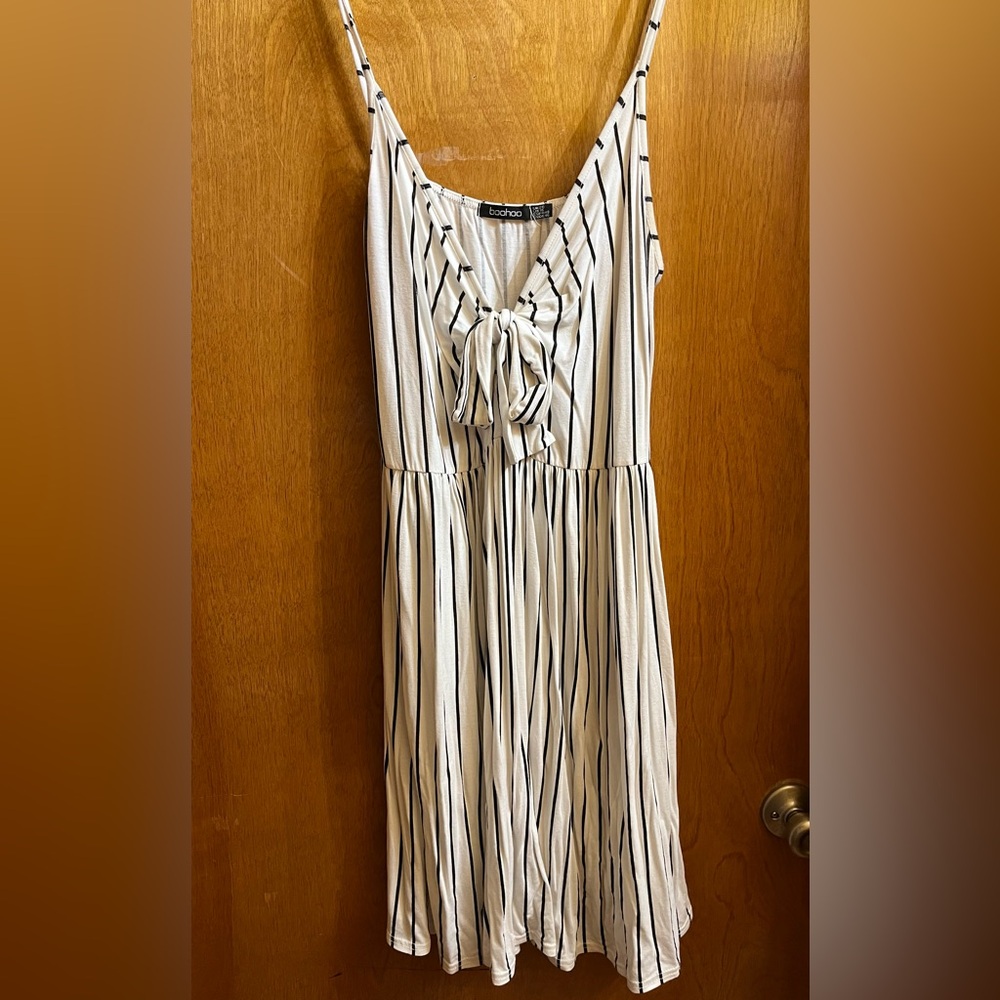 Boohoo White Pinstripe Sundress